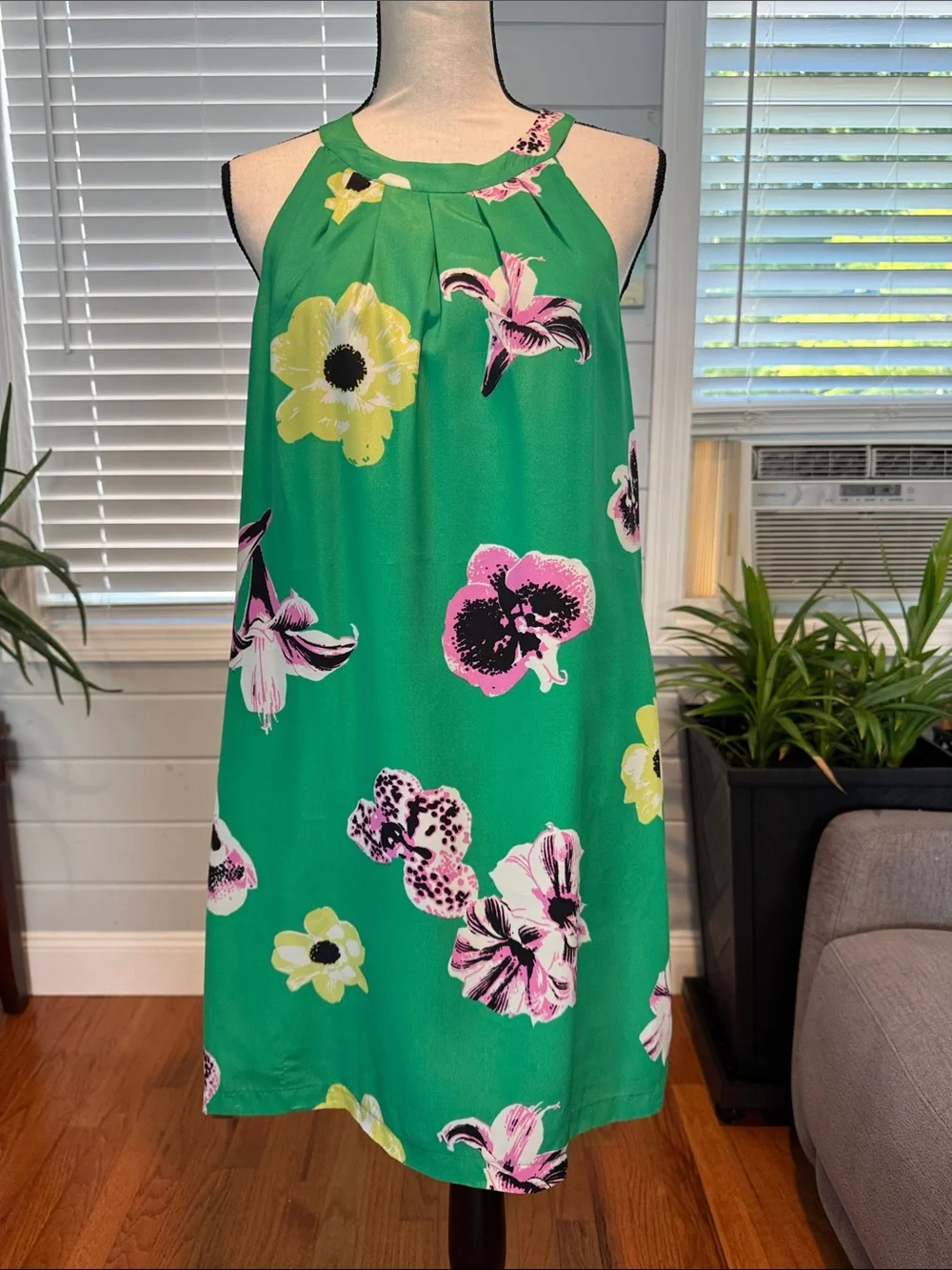 Green Floral Halter Shift Dress